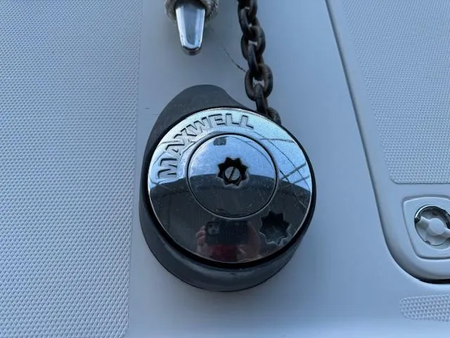 Why Knot Yacht Photos Pics Maxwell windlass on 2003 Carver 410 Sport Sedan boat deck.