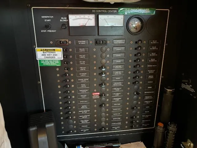 Why Knot Yacht Photos Pics DC control panel of a 2003 Carver 410 Sport Sedan boat.