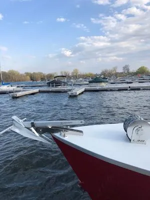  Yacht Photos Pics Custom Gasparek Marine Eco Trawler, 2008, docked at marina with blue sky and clouds.