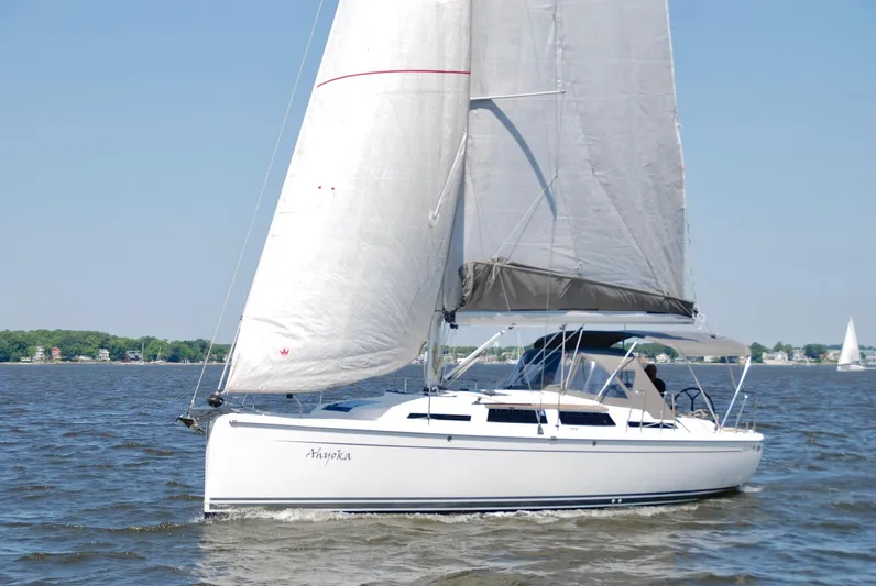 Ahyoka Yacht Photos Pics Sailing yacht Hanse 345, 2017 model, cruising on open water under clear skies.