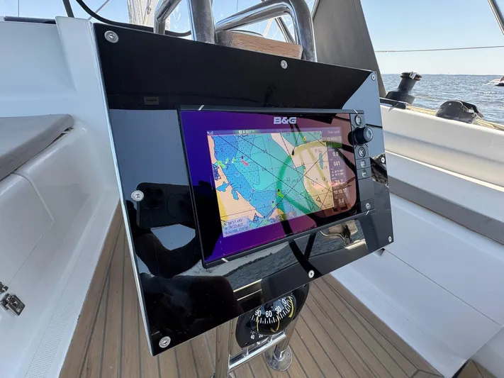 Ahyoka Yacht Photos Pics Navigation system on 2017 Hanse 345 sailboat, displaying nautical chart.
