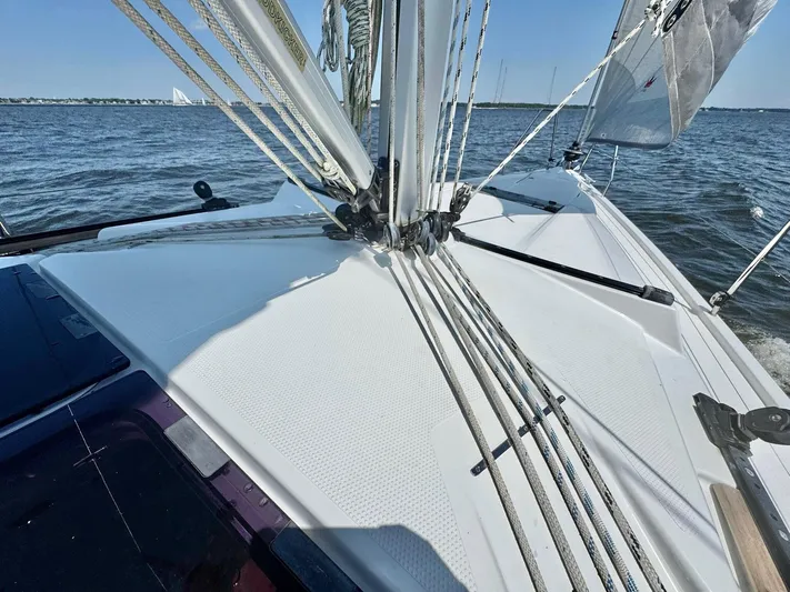 Ahyoka Yacht Photos Pics Sailing on a 2017 Hanse 345 yacht, showcasing deck and rigging details.