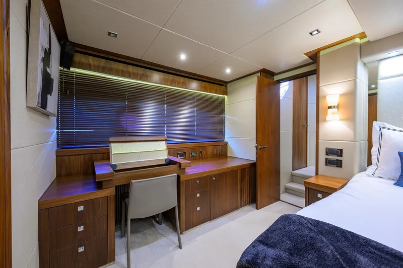 Catch The Wave Yacht Photos Pics Luxurious interior of 2014 Sunseeker Manhattan 73 yacht with modern furnishings and elegant design.