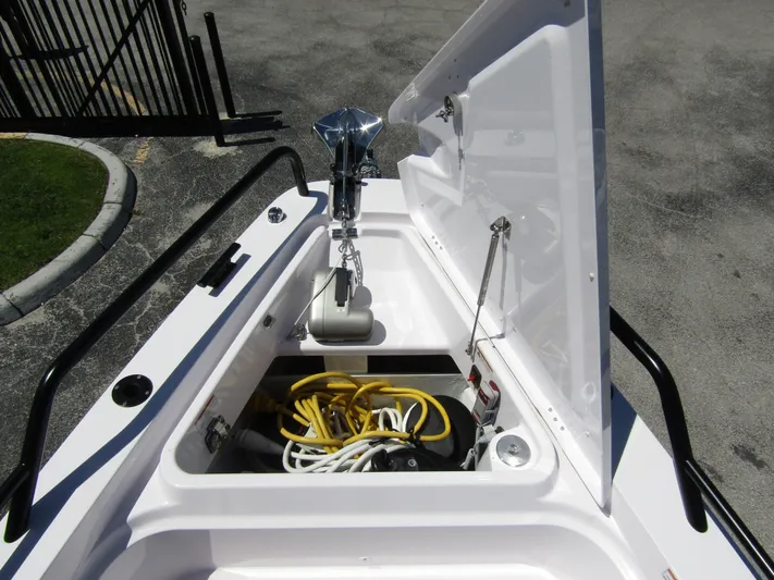 Empoleon Yacht Photos Pics Open storage compartment on 2025 Axopar 37XC CROSS CABIN BRABUS Trim boat.