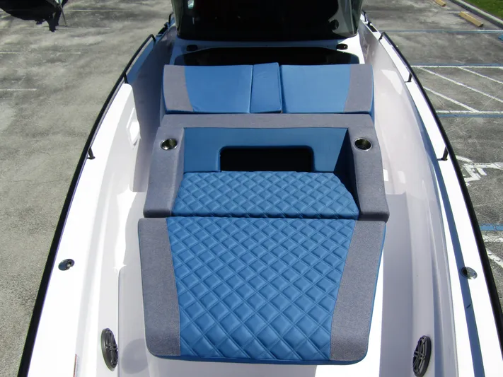 Empoleon Yacht Photos Pics 2025 Axopar 37XC CROSS CABIN BRABUS Trim with blue quilted seating.