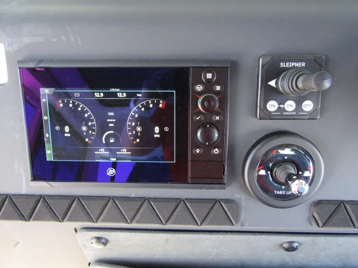 Empoleon Yacht Photos Pics Dashboard of 2025 Axopar 37XC CROSS CABIN BRABUS Trim with digital display and controls.