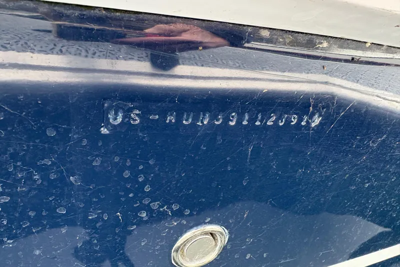 Tru Blu Yacht Photos Pics Hull identification number on a 2010 Hunter 39 boat, showing US-HUN39112J910.