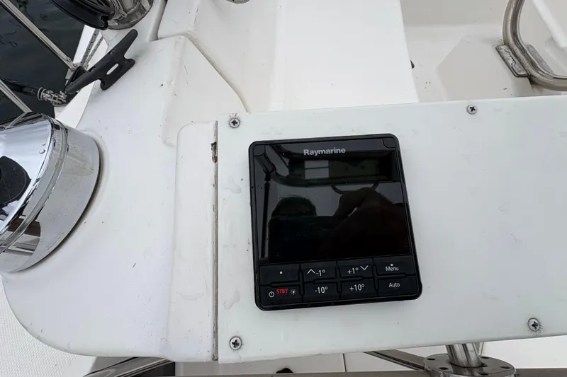 Tru Blu Yacht Photos Pics Raymarine control panel on a 2010 Hunter 39 sailboat dashboard.