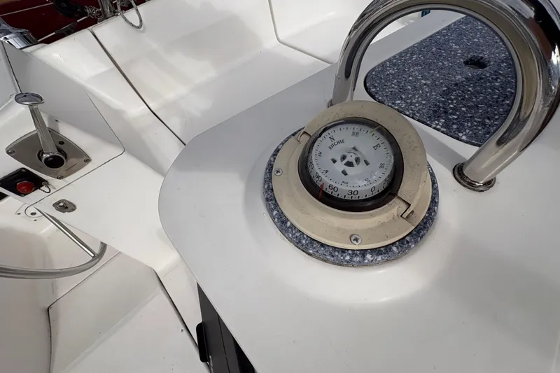 Tru Blu Yacht Photos Pics Compass and controls on a 2010 Hunter 39 sailboat deck.