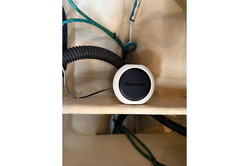 Tru Blu Yacht Photos Pics Raymarine device installed in 2010 Hunter 39 boat, surrounded by wiring.