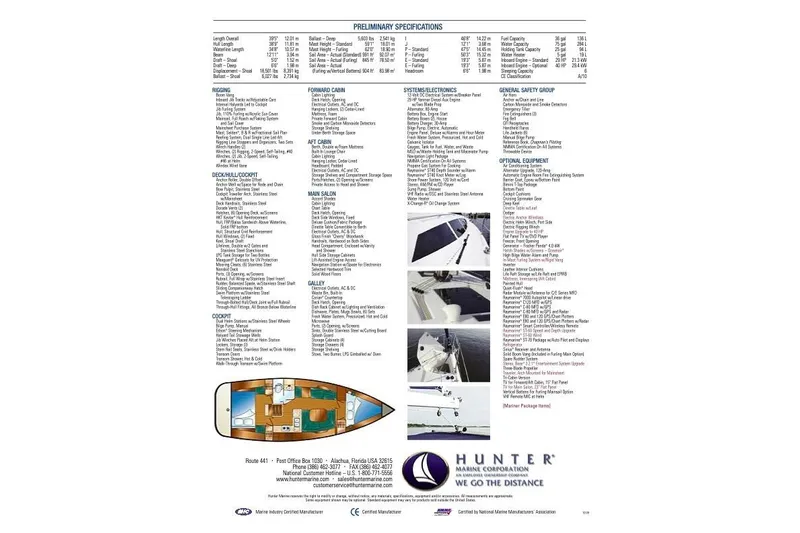 Tru Blu Yacht Photos Pics 2010 Hunter 39 sailboat specifications and layout diagram with detailed features and equipment list.
