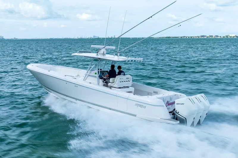  Yacht Photos Pics 2022 Intrepid 375 Nomad FE cruising on open water.