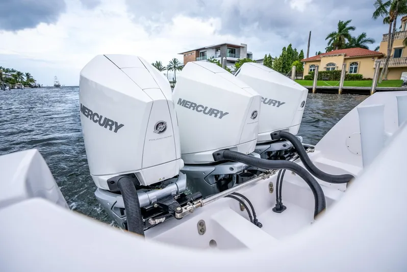  Yacht Photos Pics 2022 Intrepid 375 Nomad FE with triple Mercury outboard engines.