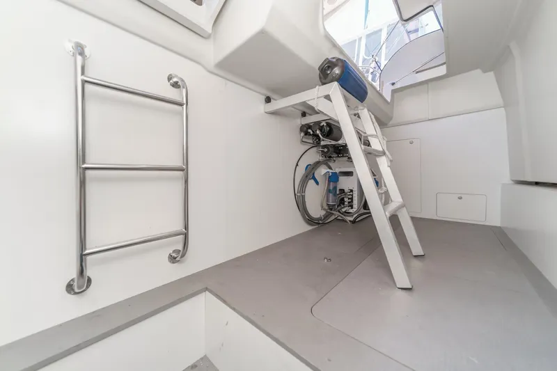 The Riviera Yacht Photos Pics 2017 Monte Carlo MC5S yacht interior with ladder and equipment.