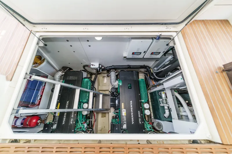 The Riviera Yacht Photos Pics Engine room of 2017 Monte Carlo MC5S yacht with Volvo Penta engines.