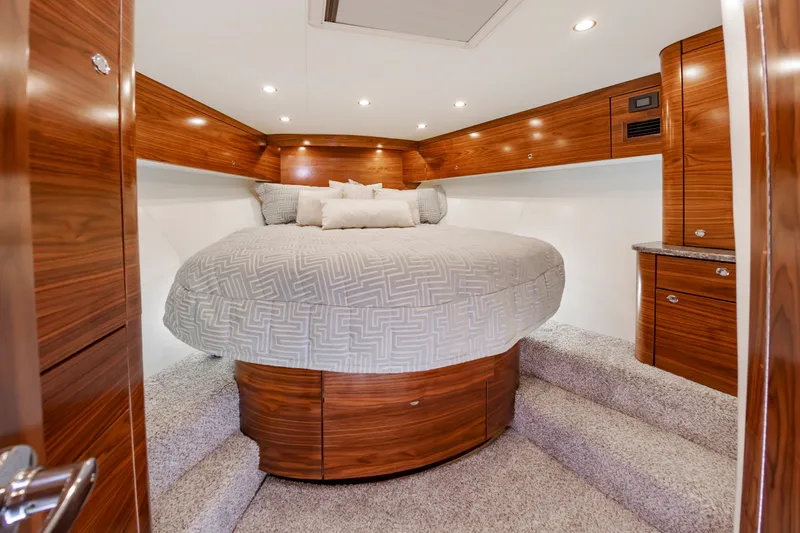Big Hunter Yacht Photos Pics Luxurious cabin of the 2024 Albemarle Spencer Edition with wood finish.