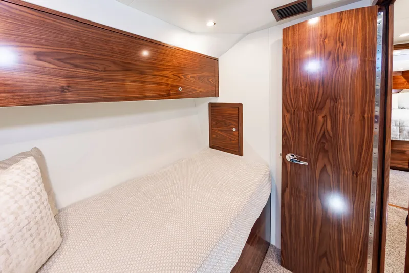 Big Hunter Yacht Photos Pics 2024 Albemarle Spencer Edition interior with wooden furnishings.