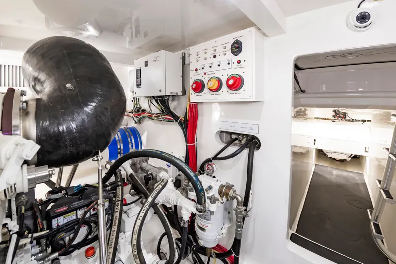 Big Hunter Yacht Photos Pics Engine room of 2024 Albemarle Spencer Edition with control panel.