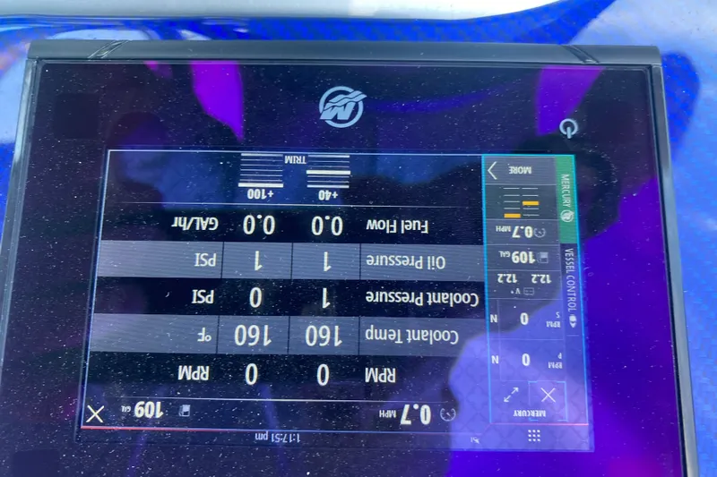  Yacht Photos Pics Dashboard display of a 2008 Formula 382 FASTech boat showing engine metrics.