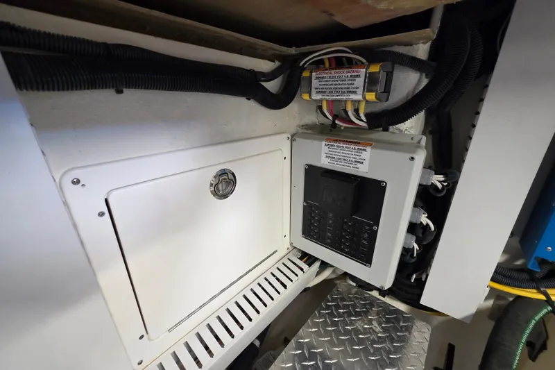  Yacht Photos Pics Electrical panel in 2022 Back Cove 372 boat, featuring wiring and control systems.