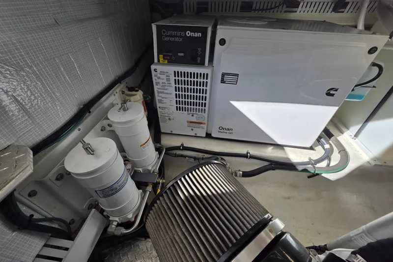 Yacht Photos Pics Engine room of 2022 Back Cove 372 with Cummins Onan marine generator.