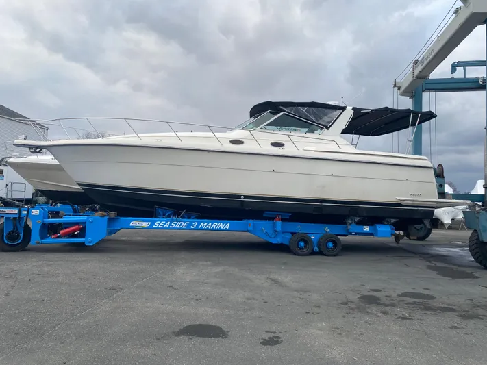  Yacht Photos Pics 1997 Tiara Yachts 4000 Express on trailer at Seaside Marina, ready for launch.