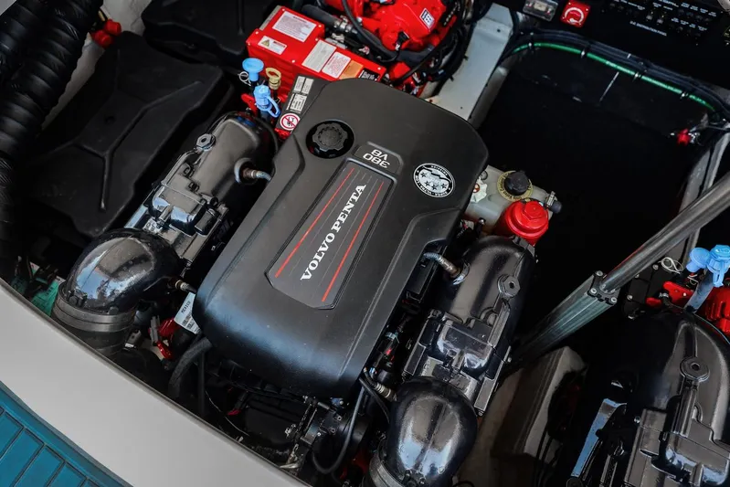  Yacht Photos Pics Engine compartment of 2021 Regal 36 Grande Coupe with Volvo Penta motor.