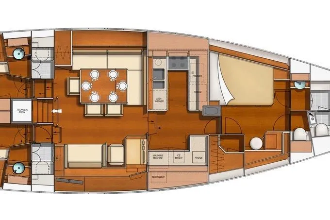  Yacht Photos Pics Floor plan of 2009 CNB BORDEAUX 60 yacht, featuring spacious interior layout.