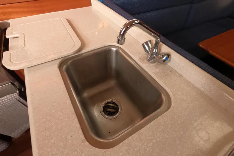 Moon Shadow Yacht Photos Pics Stainless steel sink in 2013 Marlow-Hunter e33 yacht galley.