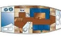 Moon Shadow Yacht Photos Pics 2013 Marlow-Hunter e33 sailboat interior layout with cabin, galley, and seating areas.