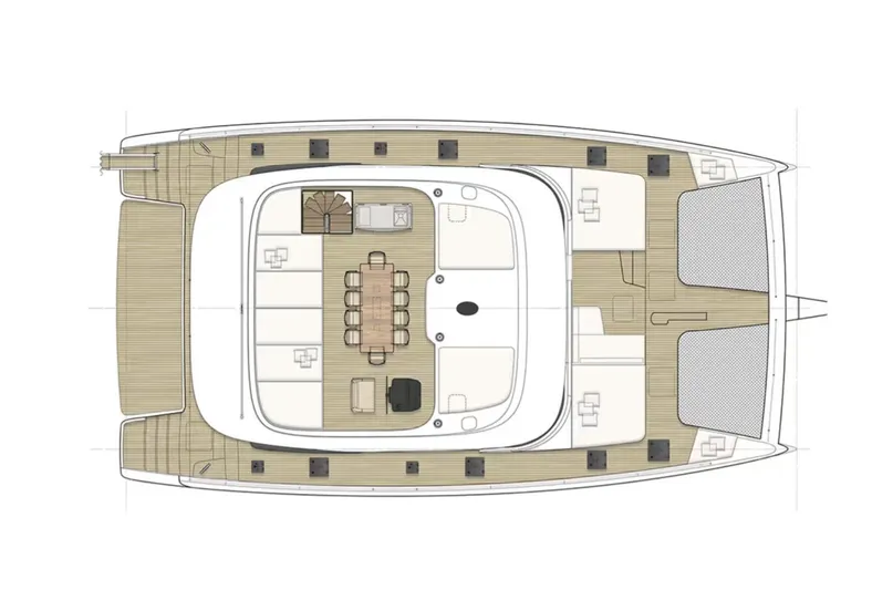  Yacht Photos Pics Floor plan of 2022 Sunreef 60 Sailing yacht, featuring spacious deck layout.