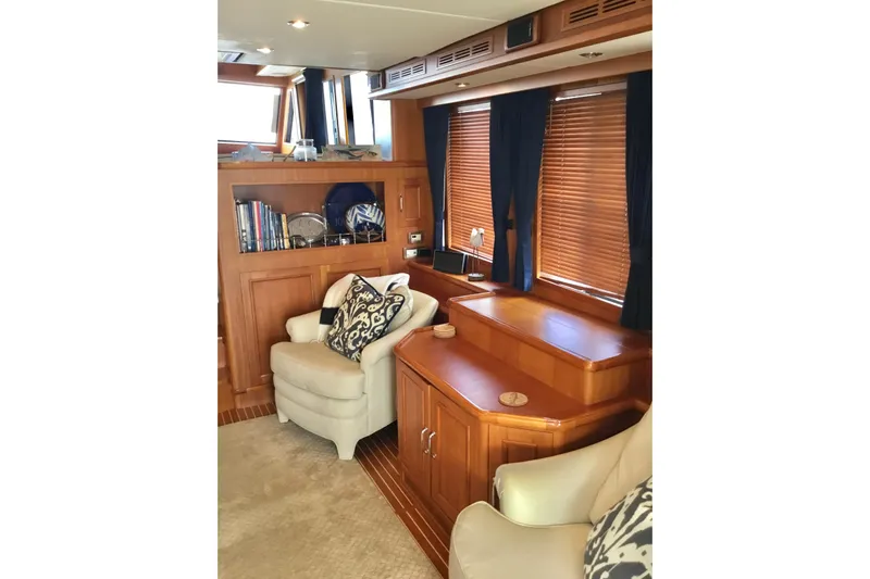 "journeys" Yacht Photos Pics Luxurious interior of 2008 Grand Banks 59 Aleutian RP yacht with elegant wood finishes.