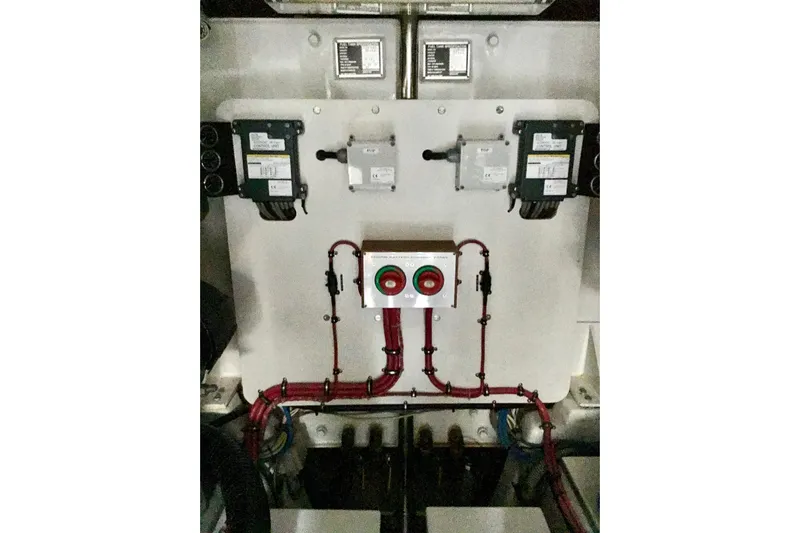 "journeys" Yacht Photos Pics Engine room control panel of 2008 Grand Banks 59 Aleutian RP yacht.