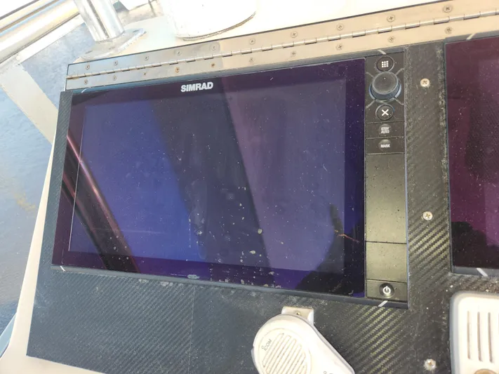 Boss Lady Yacht Photos Pics Simrad navigation display on a 2001 Ocean Yachts 48 boat.