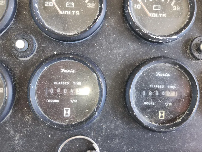 Boss Lady Yacht Photos Pics Close-up of gauges on a 2001 Ocean Yachts 48 boat dashboard.