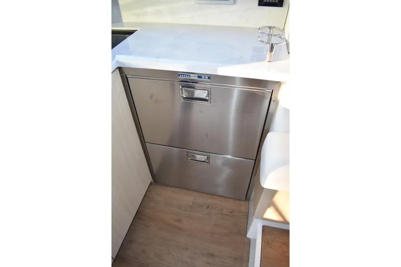  Yacht Photos Pics Stainless steel drawers in 2025 Regal 38 FXO yacht kitchen interior.
