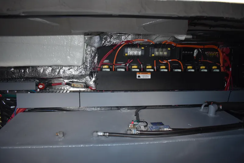  Yacht Photos Pics Electrical system of 2025 Regal 38 FXO boat, featuring wiring and components.