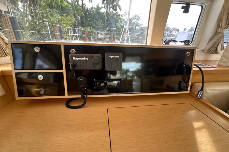 Callisto Yacht Photos Pics Interior of 2014 Lagoon 450 F yacht with Raymarine navigation equipment.