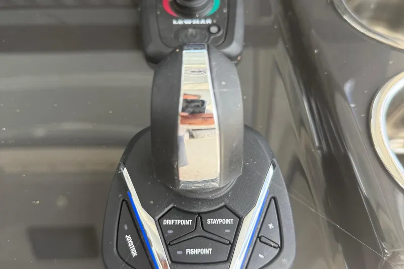 Oorah Yacht Photos Pics Joystick control panel on 2022 Pursuit S 378 Sport boat dashboard.