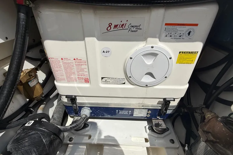 Oorah Yacht Photos Pics Engine compartment of 2022 Pursuit S 378 Sport boat with 8 Mini Compact Power unit.