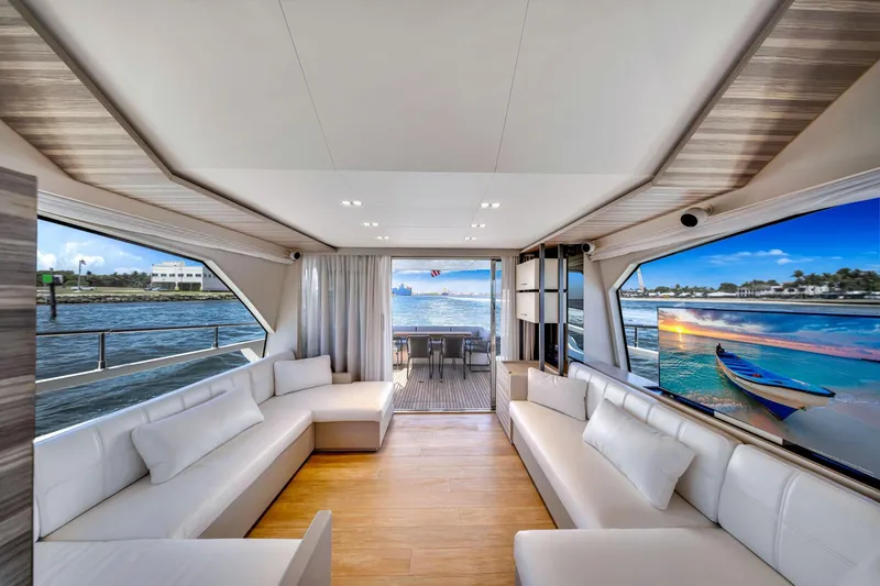  Yacht Photos Pics Luxurious interior of 2022 Ferretti Yachts 670 with panoramic ocean views.
