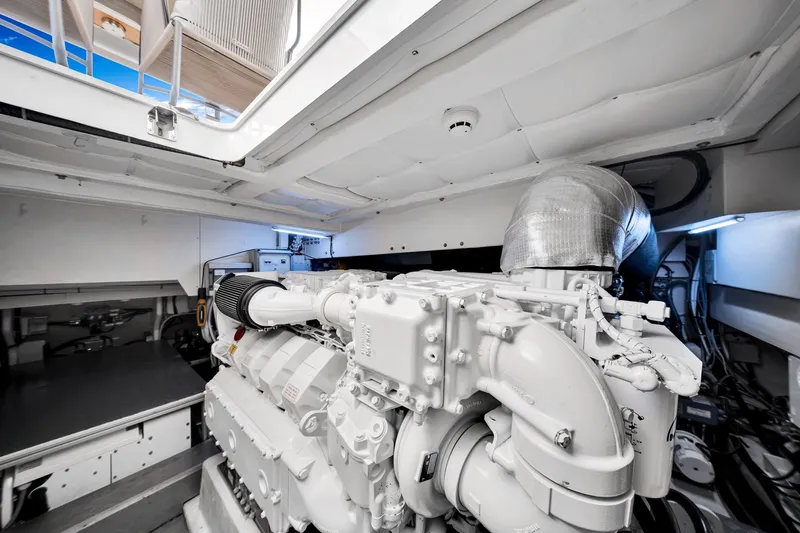  Yacht Photos Pics Engine room of 2022 Ferretti Yachts 670, showcasing advanced marine engineering.