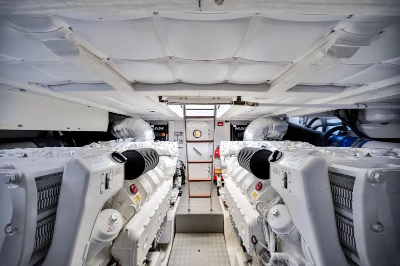  Yacht Photos Pics Engine room of 2022 Ferretti Yachts 670, featuring advanced machinery and equipment.