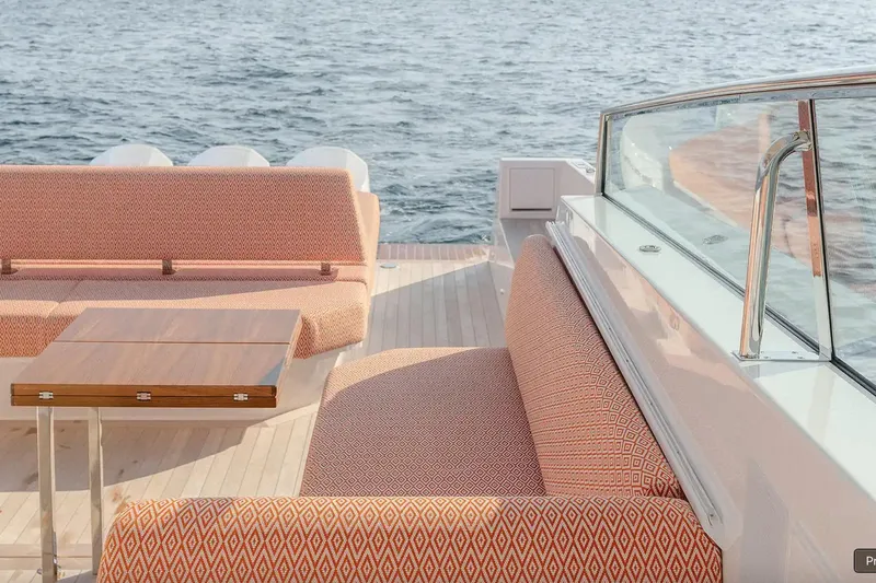  Yacht Photos Pics 2024 Delta Powerboats 60 Open luxury yacht with elegant seating and ocean view.