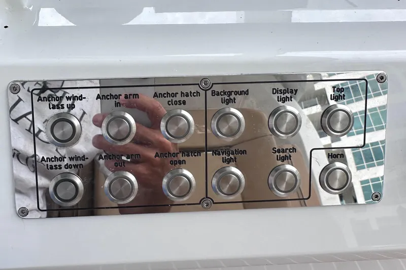 M2o Yacht Photos Pics Control panel of 2024 Fjord 53 XL yacht with various function buttons.