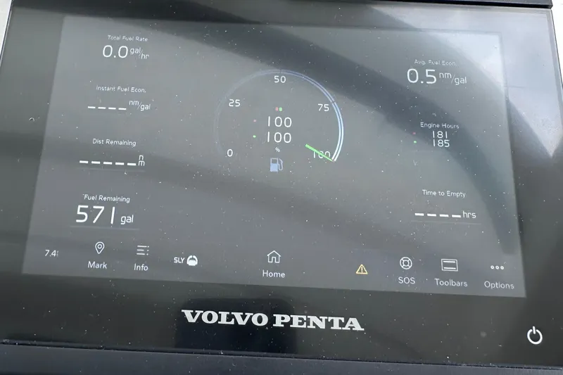 M2o Yacht Photos Pics Volvo Penta display showing fuel and engine data for 2024 Fjord 53 XL boat.