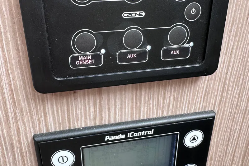 M2o Yacht Photos Pics Control panels on a 2024 Fjord 53 XL boat, featuring main genset and auxiliary options.