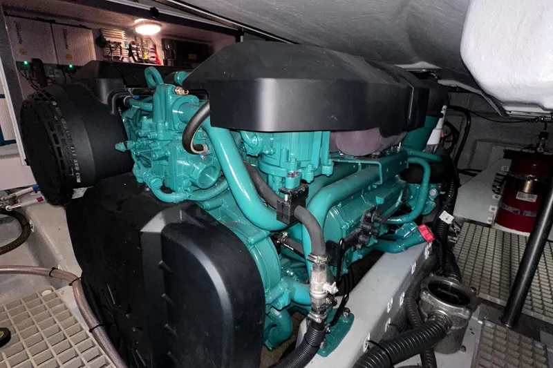 M2o Yacht Photos Pics Engine compartment of 2024 Fjord 53 XL yacht, showcasing powerful machinery and components.