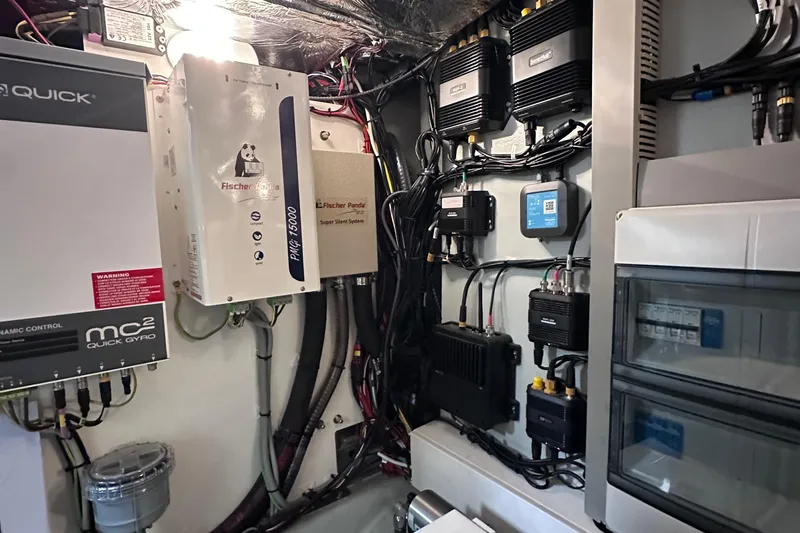 M2o Yacht Photos Pics Electrical system setup in a 2024 Fjord 53 XL yacht engine room.