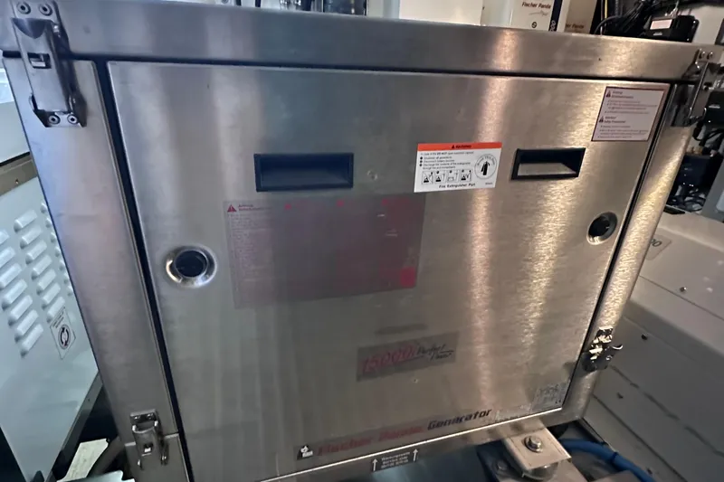 M2o Yacht Photos Pics Stainless steel generator panel on a 2024 Fjord 53 XL boat.